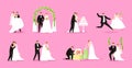 Newlywed, just married couple, bride and groom vector illustration wedding, marriage set. Royalty Free Stock Photo