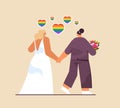 newlywed lesbian couple with flowers standing together transgender love LGBT community wedding celebration concept