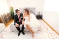 Newlyweds in bedroom. Loving Royalty Free Stock Photo