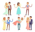 Newlyweds Dancing and Have Fun Vector Illustration