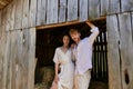 newlyweds in countryside, pretty asian bride Royalty Free Stock Photo