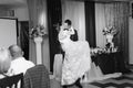 The newlyweds are dancing in the banquet hall at the wedding 1 Royalty Free Stock Photo