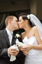 Newlyweds with doves Royalty Free Stock Photo