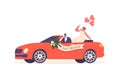 Newlyweds Drive A Decorated Car, Celebrating Their Marriage With Just Married Sign, Symbolizing Their Joyous Journey