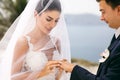 Newlyweds exchanged wedding rings Royalty Free Stock Photo