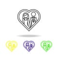 newlyweds in the heart multicolored icon. Element of wedding, thin line multicolored icon can be used for web, logo, mobile app, Royalty Free Stock Photo