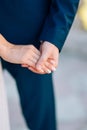 The newlyweds hold hands. Couple holding hands. Wedding in Monte Royalty Free Stock Photo