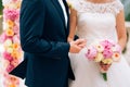 The newlyweds hold hands. Couple holding hands. Wedding in Monte Royalty Free Stock Photo