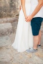 The newlyweds hold hands. Couple holding hands. Wedding in Monte Royalty Free Stock Photo