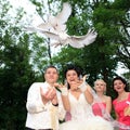 Newlyweds holding white doves Royalty Free Stock Photo