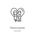 newlyweds icon vector from date night collection. Thin line newlyweds outline icon vector illustration. Outline, thin line