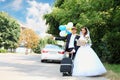 Newlyweds on a journey Royalty Free Stock Photo