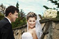 Newlyweds outdoors Royalty Free Stock Photo