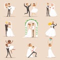 Newlyweds Posing And Dancing On The Wedding Party Set Of Scenes Royalty Free Stock Photo