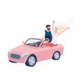 Newlyweds riding in car flat color vector faceless characters Royalty Free Stock Photo