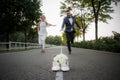 Newlyweds run to distill for a bouquet of brides