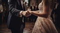 The bride and groom holding hands during their first dance as husband and wife created with Generative AI Royalty Free Stock Photo