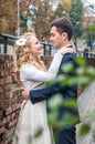 Newlyweds strolling around the city