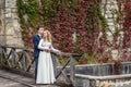 Newlyweds strolling around the city