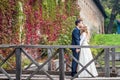 Newlyweds strolling around the city