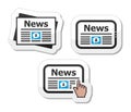 Newpaper, news on tablet icons set as labels Royalty Free Stock Photo