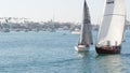 NEWPORT BEACH, CALIFORNIA, USA - 03 NOV 2019: Marina resort with yachts and sailboats, Pacific coast near Los Angeles. Regatta of