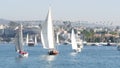 NEWPORT BEACH, CALIFORNIA, USA - 03 NOV 2019: Marina resort with yachts and sailboats, Pacific coast near Los Angeles. Regatta of