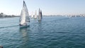 NEWPORT BEACH, CALIFORNIA, USA - 03 NOV 2019: Marina resort with yachts and sailboats, Pacific coast near Los Angeles. Regatta of