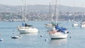 Newport beach harbor, weekend marina resort with yachts and sailboats, Pacific Coast, California, USA. Waterfront luxury suburb