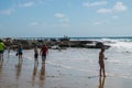 Newport Coast, California - October 8, 2018: A landscape view of the beach and rocky shoreline at Crystal Cove in Newport Coast,