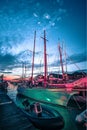 Newport rhode island harbor with tall ships at sunset Royalty Free Stock Photo