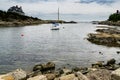 Newport, RI / United States - Sept. 17, 2020: a view of a sailboat near Cherry Neck in the Ocean Drive Historic District