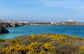 Newquay coastal view North Cornwall UK in spring with blue sky and sea Royalty Free Stock Photo