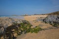 Newquay Fistral beach with rocks and seaweed North Cornwall Royalty Free Stock Photo