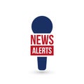 News alerts, breaking news logo, tv design element, report online, microphone icon, vector illustration. Royalty Free Stock Photo