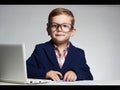 News anchor little boy. funny child headline tv Royalty Free Stock Photo