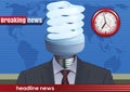 News announcer in the studio with a light bulb instead of the head.