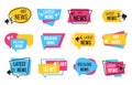 News badge. Promotion stickers with megaphone and text bulb, breaking news announcement. Vector newspaper tags