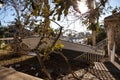 NEWS Ã¢â¬âBoat pushed on land during Hurricane Ian storm surge flooding in Naples, Florida Royalty Free Stock Photo