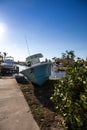 NEWS Ã¢â¬âBoat pushed on land during Hurricane Ian storm surge flooding in Naples, Florida Royalty Free Stock Photo