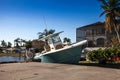 NEWS Ã¢â¬âBoat pushed on land during Hurricane Ian storm surge flooding in Naples, Florida Royalty Free Stock Photo