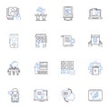 News broadcasting line icons collection. Journalism, Headlines, Reporters, Anchor, Breaking, Live, Current vector and