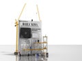 news building concept builders stick newspaper columns on a blank newspaper sheet 3d render on glass flor