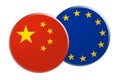 China Flag Button On EU Flag Button, 3d illustration on white background Royalty Free Stock Photo