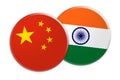 China Flag Button On India Flag Button 3d illustration on white background Royalty Free Stock Photo