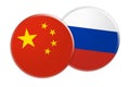 China Flag Button On Russia Flag Button, 3d illustration on white background Royalty Free Stock Photo