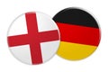 England Flag Button On Germany Flag Button, 3d illustration on white background Royalty Free Stock Photo