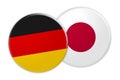 News Concept: Germany Flag Button On Japan Flag Button, 3d illustration