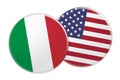 Italy Flag Button On USA Flag Button, 3d illustration on white background