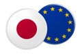 Japan Flag Button On EU Flag Button, 3d illustration on white background Royalty Free Stock Photo